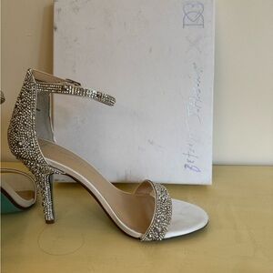 Betsey Johnson Jeweled Metallic Stiletto Sandals Size 8M